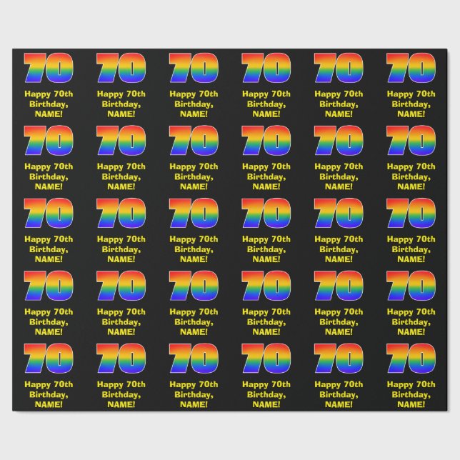 70th Birthday: Fun, Colourful Rainbow Inspired # 7 Wrapping Paper (Seam)