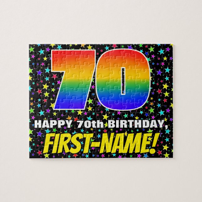 70th Birthday — Fun, Colourful Star Field Pattern Jigsaw Puzzle (Horizontal)