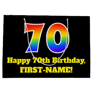 70th Birthday ~ Fun, Colourful, Vibrant, Rainbow 7 Large Gift Bag