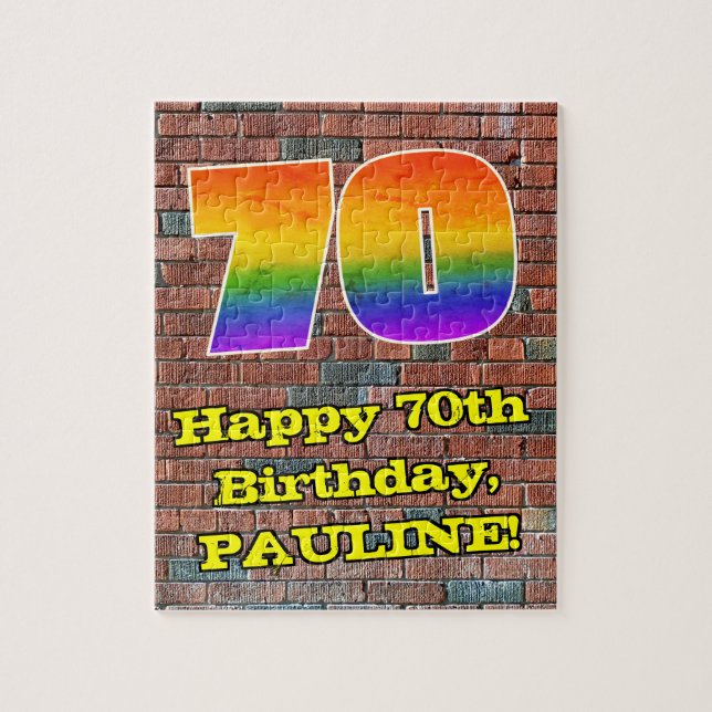 70th Birthday: Fun Graffiti-Inspired Rainbow 70 Jigsaw Puzzle (Vertical)