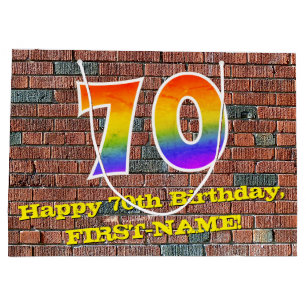 70th Birthday: Fun, Graffiti-Inspired Rainbow # 70 Large Gift Bag