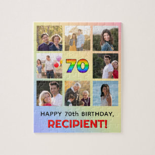 70th Birthday: Fun Rainbow #, Custom Name & Photos Jigsaw Puzzle