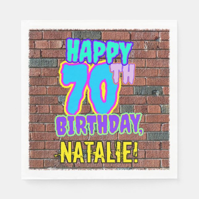 70th Birthday ~ Fun, Urban Graffiti Inspired Look Napkin (Front)