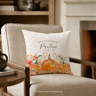 70th Birthday Gift Fall Pumpkin Wildflower Custom Throw Pillow