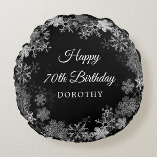 70th Birthday Gift Winter Wonderland Snowflake Round Pillow