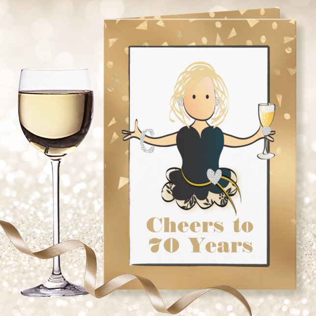 70th Birthday Glamourous Sparkle Female Cartoon Card (Creator Uploaded)