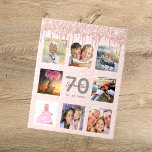 70th birthday glitter drips photo rose gold pink jigsaw puzzle<br><div class="desc">A glamourous and unique 70th birthday gift or keepsake, celebrating her life with a collage of 8 of your photos. Personalize and add a name, age 70 and a date. Grey and dark rose gold coloured letters. Elegant and trendy blush pink background colour. Decorated with rose gold coloured faux glitter...</div>