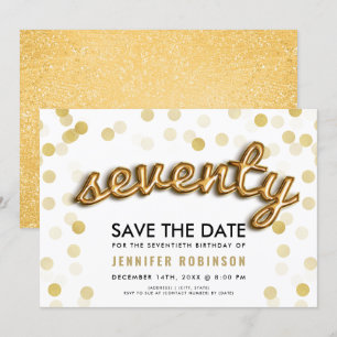 70th Birthday Gold Balloons Glitter Save The Date Invitation