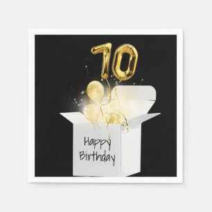 70th Birthday Gold Balloons In White Box    Napkin