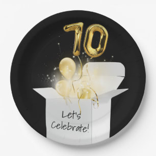 70th Birthday Gold Balloons In White Box  Paper Plate