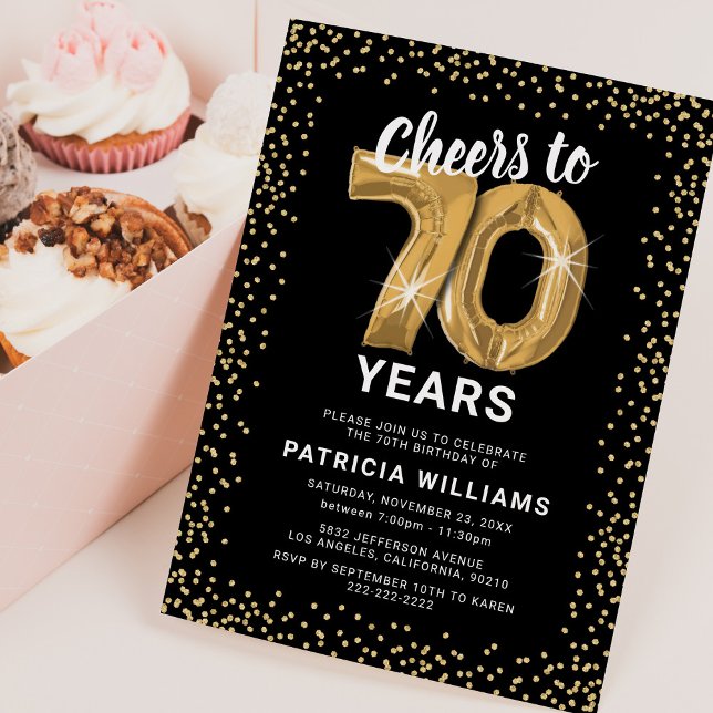 70th Birthday Gold Balloons Invitation (Creator Uploaded)