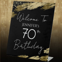 70th Birthday Gold Black Welcome Pedestal Sign