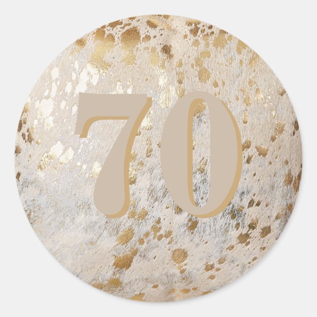 70th Birthday Gold Cowhide Modern Classic Round Sticker (Front)