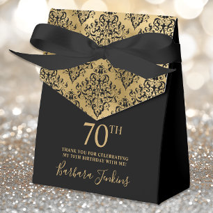 70th Birthday Gold Damask Thank You Favor Box