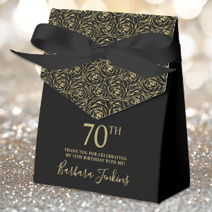 70th Birthday Gold Glitter Roses Thank You Favor Box