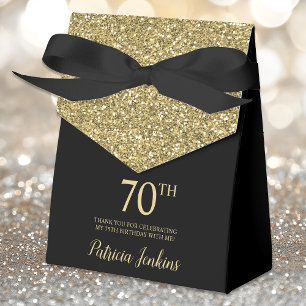 70th Birthday Gold Glitter Thank You Favor Box