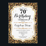 70th Birthday - Gold Leopard Print Invitation<br><div class="desc">70th Birthday Invitation.
Elegant design in white and faux glitter gold. Features leopard cheetah animal print,  script font and roses. Perfect for an elegant birthday party. Can be personalized into any year! Message me if you need further customization.</div>