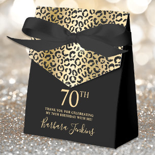70th Birthday Gold Leopard Print Thank You Favor Box