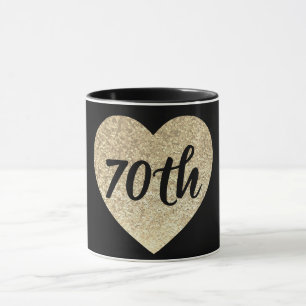 70th birthday gold sequin heart mug