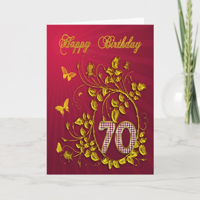 70th Birthday golden butterflies Card (Front)