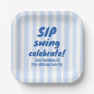 70th Birthday Golf Bold Blue Typography Stripes Paper Plate