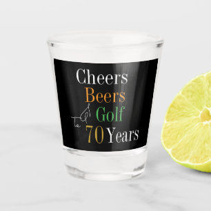 70th Birthday Golf Cheers Beers Party Black Gold Shot Glass