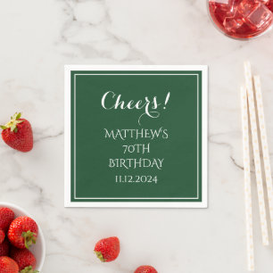 70th Birthday Green Elegant Script Cheers Napkin