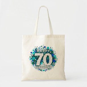 70th Birthday Green Silver Bokeh Tote Bag