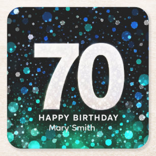 70th Birthday green tone Square Paper Coaster