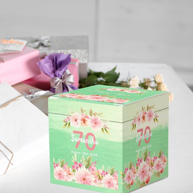 70th birthday green wood florals rustic thank you favor box (Creator Uploaded)