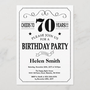 70th Birthday Invitation Black and White