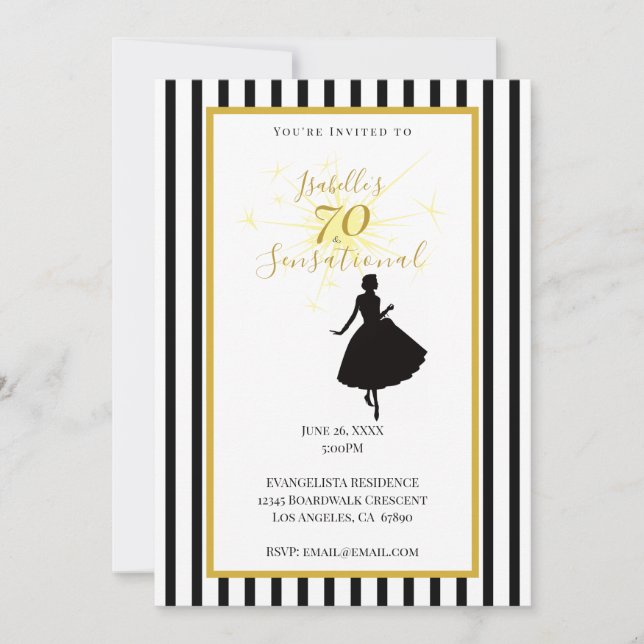 70th Birthday Invitation Black & Gold (Front)