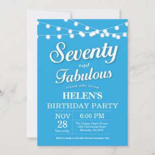70th Birthday Invitation Blue Fabulous