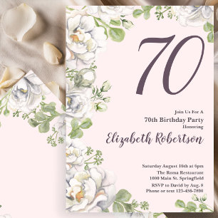 70th Birthday Invitation Blush Pink Floral Peonies