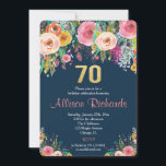 70th birthday invitation floral watercolor navy<br><div class="desc">For more advanced customization of this design,  simply select the "Customize It" button above!</div>