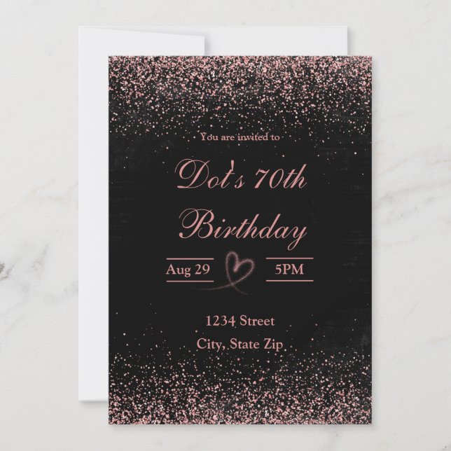70th Birthday Invitation – Glitter Confetti | Pink (Front)