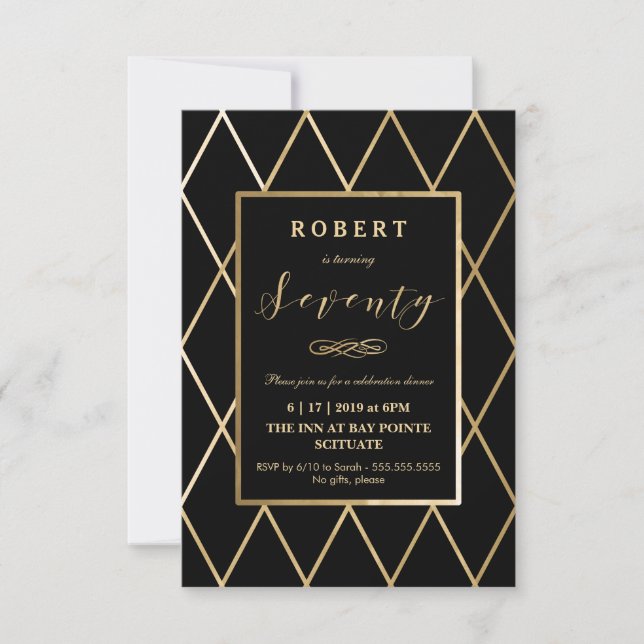 70th Birthday Invitation - Gold, Elegant, Small (Front)