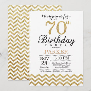 70th Birthday Invitation Gold Glitter