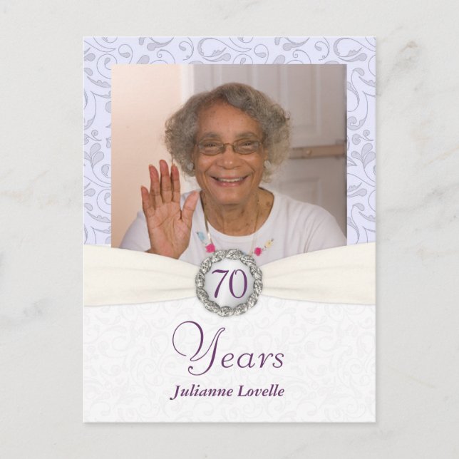 70th Birthday Invitation - Lavender Damask Sample (Front)