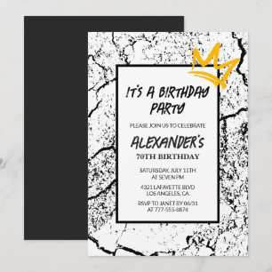 70th birthday invitation Men Graffiti Party Black 