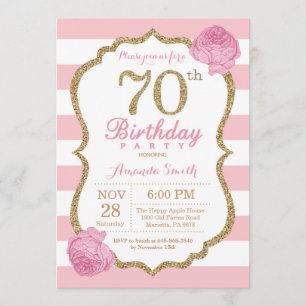 70th Birthday Invitation Pink and Gold Floral