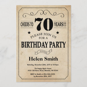 70th Birthday Invitation Rustic Vintage Retro