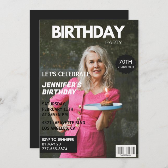 70th birthday invitations for her Magazine Cover (Front/Back)