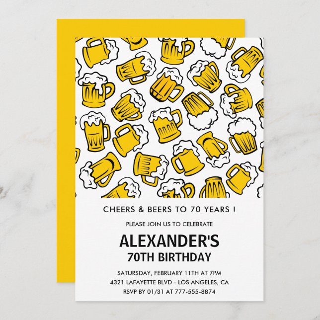 70th birthday invitations for him Beer Modern (Front/Back)
