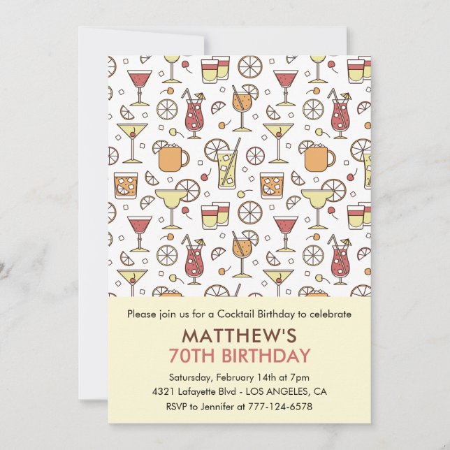 70th birthday invitations Men Cocktail Pattern (Front)