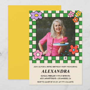 70th birthday invitations Retro Groovy Flowers
