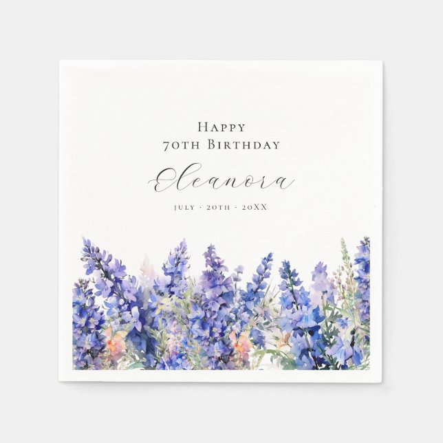70th Birthday July Birth Flower Larkspur Custom Napkin (Front)