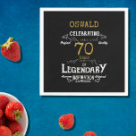 70th Birthday Legendary Black Gold Retro Napkin<br><div class="desc">For those celebrating their 70th birthday we have the ideal birthday party napkins with a vintage feel. The black background with a white and gold vintage typography design design is simple and yet elegant with a retro feel. Easily customize the text of this birthday gift using the template provided. Part...</div>