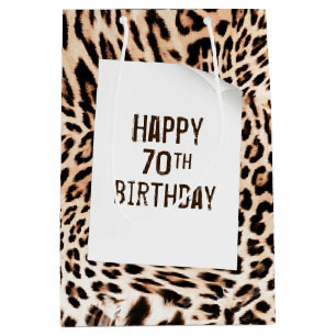 70th Birthday Leopard Fur Print  Medium Gift Bag