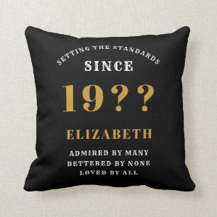 70th Birthday Loved Add Your Name Year Black Gold Throw Pillow